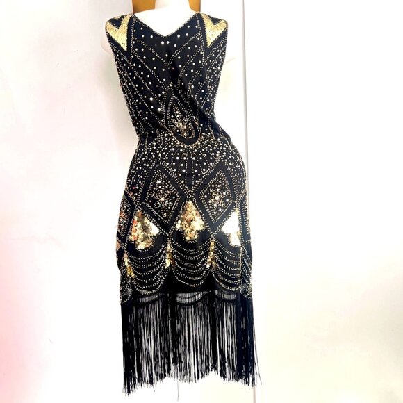 flapper 20s Dress Set Halloween cosplay Costume Size Medium - Picture 3 of 10